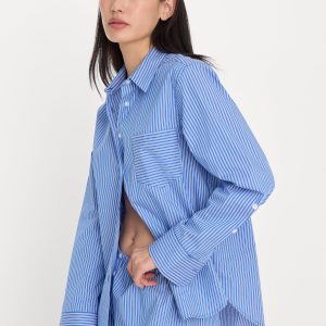 POPLIN CLASSIC BOXY SHIRT | BLUE & WHITE STRIPE